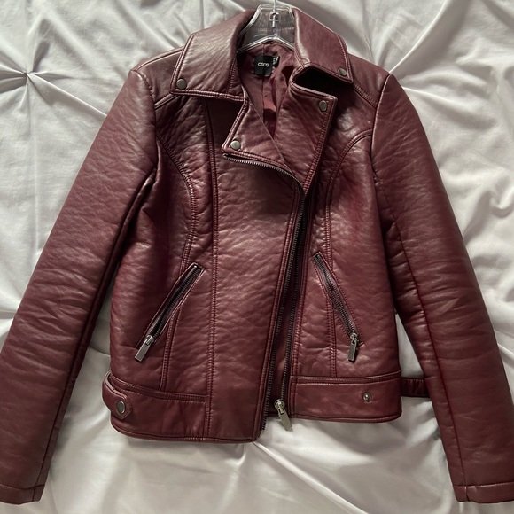 ASOS Textured Biker Jacket - Berry - Picture 2 of 3